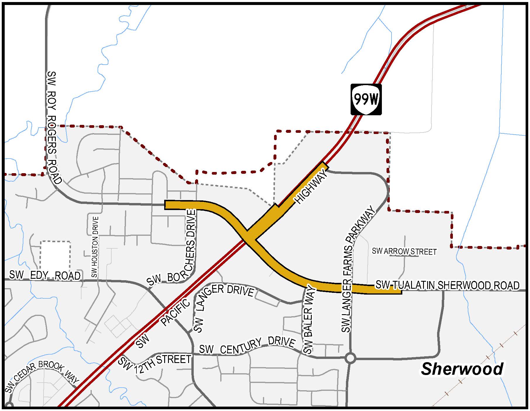 "Tualatin-Sherwood - Roy Rogers Road Highway 99W Crossing location map"